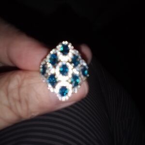 Dazzling Blue and Silver Cluster Ring Blue apatite And White Zircon Stones.